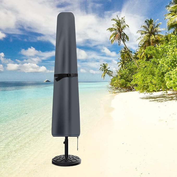 Patio Umbrella Cover, Waterproof Umbrella Covers for 7ft to 9ft Outdoor Umbrellas Market Parasol Covers with Push Rod, Gray