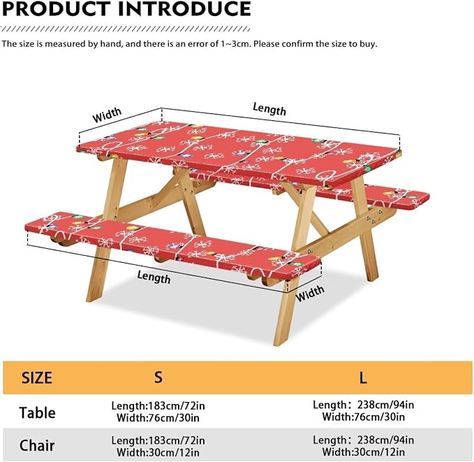 Christmas Colored Lights Snowflake Picnic Table Cover with Bench Covers 3 PCS for Outdoor Camping Rectangle Table Cloth for Picnic Camping Outdoor