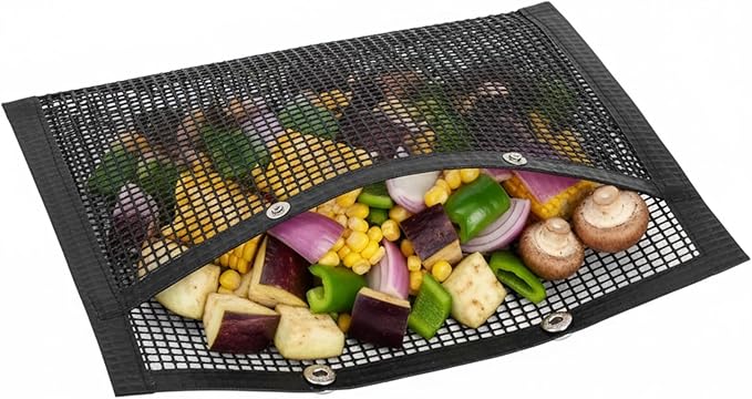 Mesh Grill Bags for Outdoor Grill – Reusable PTFE Non-Stick Grilling Pouch for Easy Cleanup, Grilling Bags for Vegetables, Fish & Smoker Accessories – Dishwasher Safe, 2Pcs