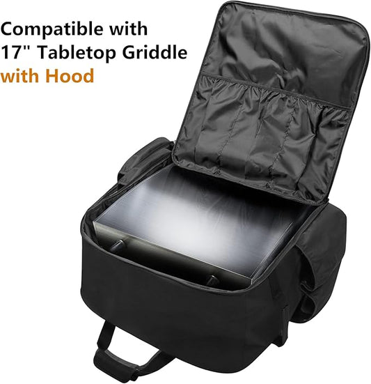 samdew 17 Inch Tabletop Griddle Carry Bag, Outdoor Grill Cover Compatible with Blackstone 17 Inch Tabletop Griddle with Hood, Portable Camping Grill Storage Case with Multi-Pockets, Bag Only