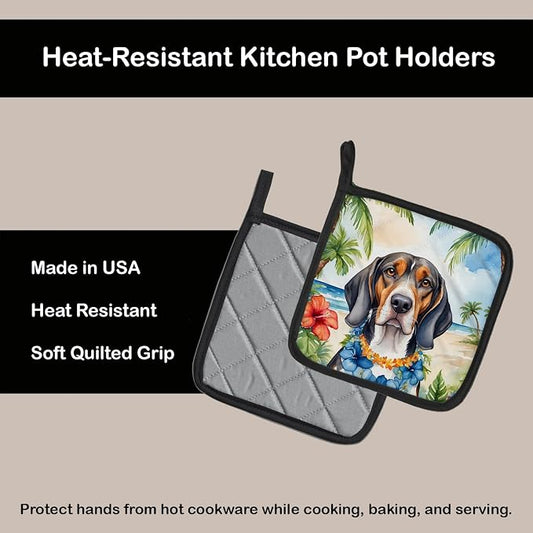 Caroline's Treasures American English Coonhound Luau Pair of Pot Holders Kitchen Heat Resistant Pot Holders Sets Oven Hot Pads for Cooking Baking BBQ, 7 1/2 x 7 1/2