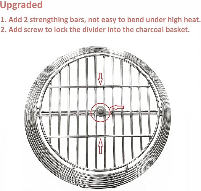 Lump Charcoal Fire Basket with Divider Stainless Steel Grill Ash Baskets Fits 18" Big Green Egg Accessories, Kamado Joe Classic Large Green Egg Basket Replacement