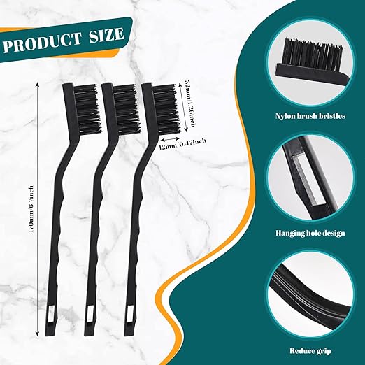 15 PCS Mini Nylon Brush Set,Masonry Brush Wire Bristle for Cleaning Welding Slag and Rust,Curved Handle Brush (Nylon, 15)