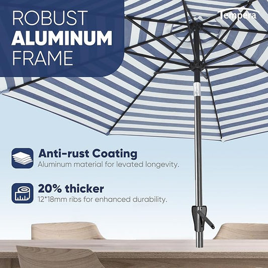 Tempera Patio Market Outdoor Table Umbrella with Push Button Tilt and Crank, Large Sun Umbrella with Sturdy Pole & Fade Resistant Canopy, Easy to Set