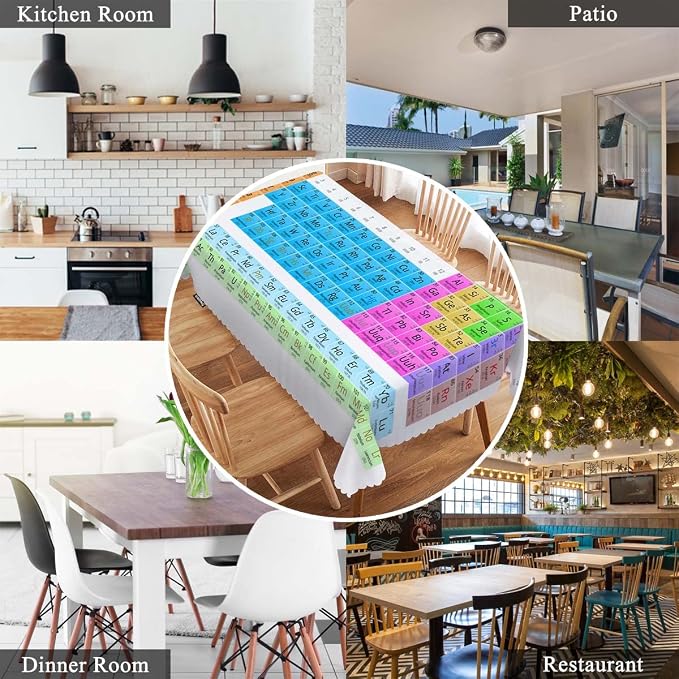 Swono Periodic Table of Elements Tablecloths Colorful Chemistry Atomic Elements Kitchen Dinning Tabletop Decoration, Polyester Table Cover for Indoor Outdoor 50x72 Inch Tablecloth