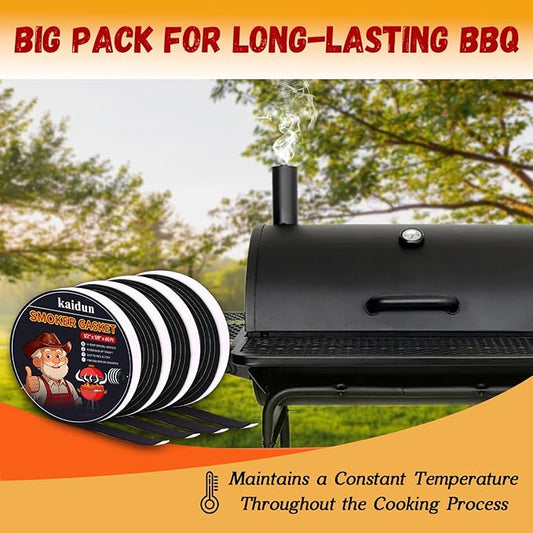 kaidun BBQ Smoker Seal Gasket, 4 Pack x 15 Ft, 1/2" x 1/8", High Heat Grill Gasket, Easy to Peel, Black