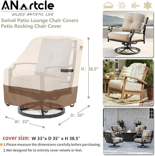 ANartcle Swivel Patio Chair Cover 4 Pack,600D Waterproof Heavy Duty Outdoor Chair Cover(33 W x 35 D x 36 H inches),Patio Furniture Covers,Outdoor Furniture Covers Waterproof,Beige&brown