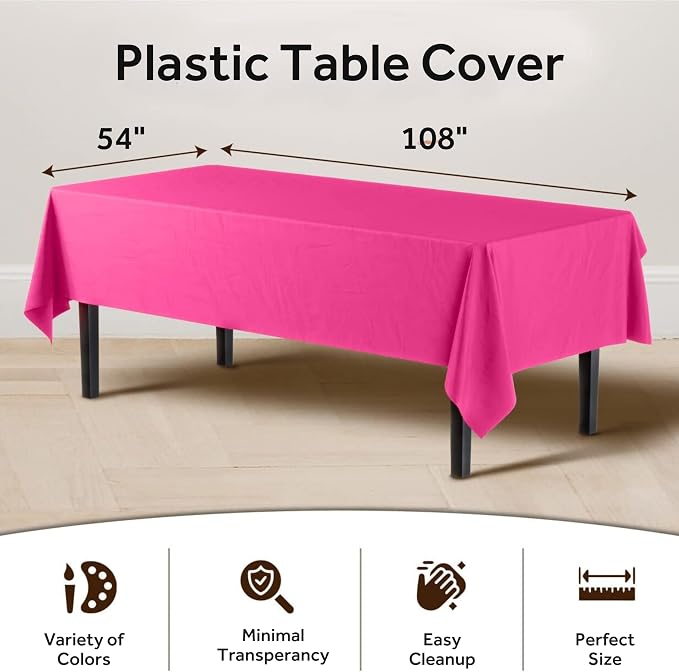 Hot Pink Solid Rectangular Plastic Table Cover (54" x 108") 1 Count - Elegant Design & Premium Quality, Ideal For Parties, Events & Everyday Use