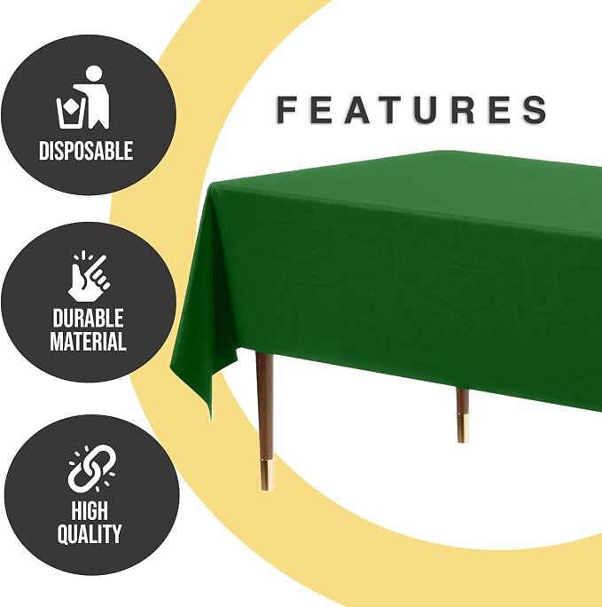 Exquisite 66% Thicker Premium Plastic Table Cloth Rectangle Table Cover 0.5 Mil 12 Pack Emerald Green Table Cloth 54 Inch x 108 Inch Disposable Tablecloth Won't Tear Easily Like Cheap Thin Brands