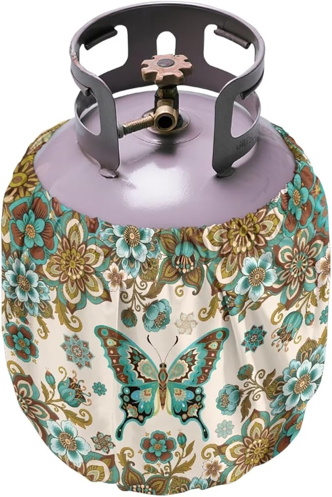 Boho Mandala 20lb Propane Tank Covers Butterfly Gas Cover Fits Standard 20 lb Tank Cylinder Heavy Duty Outdoor Grill Accessories Gift for Holiday