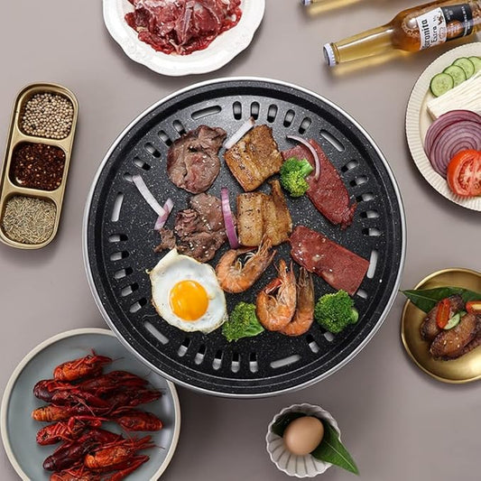 Korean Style BBQ Grill, 11.4 Inches Indoor Charcoal Tabletop Non-stick Barbecue Charcoal Stove