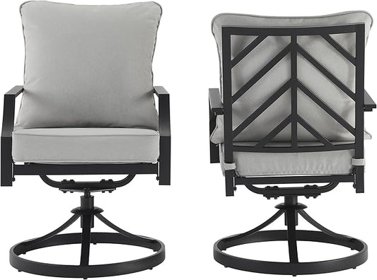 Crosley Furniture Otto 2-Piece Swivel Outdoor Chair Set, Dining Patio Chairs for Deck, Backyard, Matte Black with Gray Cushions