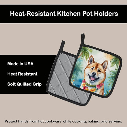 Caroline's Treasures Akita Luau Pair of Pot Holders Kitchen Heat Resistant Pot Holders Sets Oven Hot Pads for Cooking Baking BBQ, 7 1/2 x 7 1/2