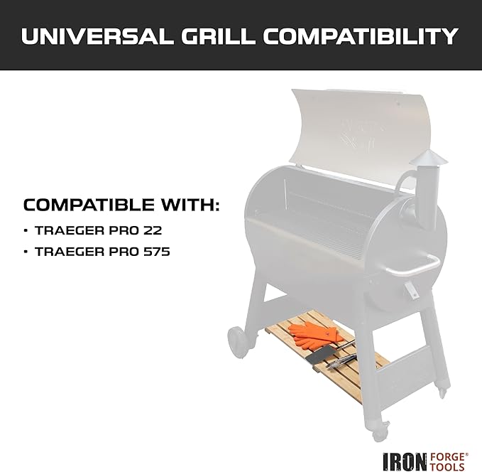 Iron Forge Tools Pellet Grill Storage Shelf - Compatible with Traeger Pro 22 and Traeger Pro 575 Accessories - Real Wood Bamboo Slat Shelf for Smoker Pellet Storage Grill Bin Accessories