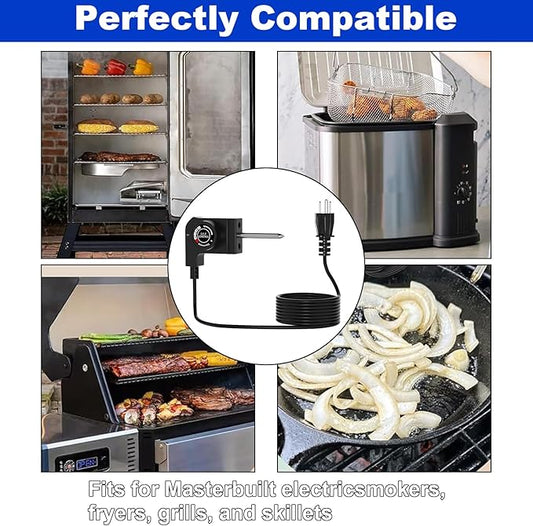 Electric Skillet Cord Replacement,15A/125V Griddle Power Cord Compatible with Masterbuilt Smokers & Electric Griddles,Adjustable Thermostat Probe Cord