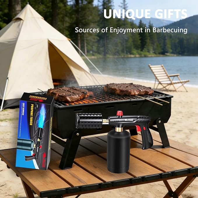 ARTFLAMM Propane Torch with Safety Lock, Powerful Cooking Blow Torch Gun for Grill, BBQ, Sous Vide & Charcoal– Adjustable Flame Cooling Vents Design (Tank Not Included)