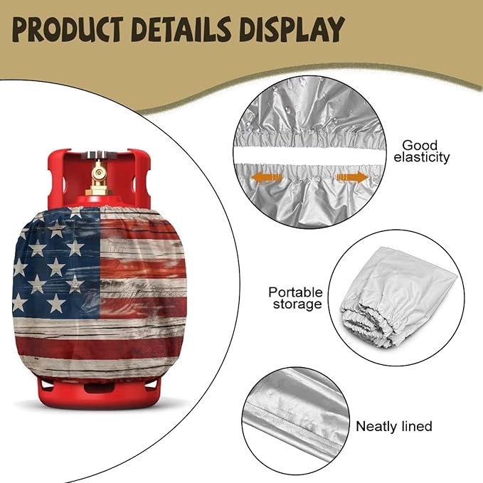 American Flag Propane Tank Cover 20lb, Outdoor Heavy Duty Waterproof Windproof Gas Tank Cylinder Cover with Elastic Brand Fits Standard 20lb Cylinder