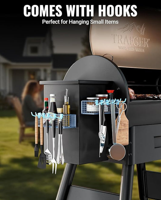Magnetic Storage Bin for Traeger Grills, Traeger Accessories Compatible with Traeger Pro 22, Pro 34, Pro 575, Pro 780, Ironwood 885/650 & Z GRILLS, PIT BOSS Wood Pellet Smoker (Blue 2 Pack)