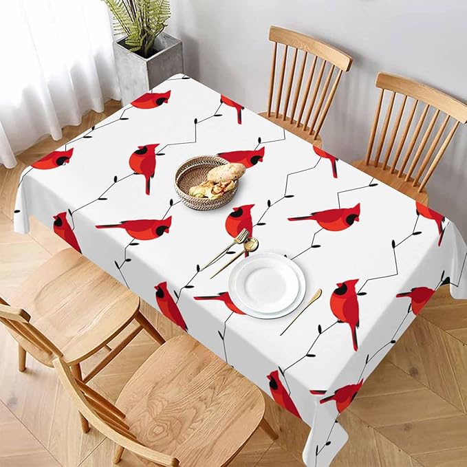 TKS MITLAN Cardinal Bird Tablecloth 60x84 Inch Rectangular Red Birds on Branches Oblong Table Cloth Kitchen Table Decorations for Home Dinner Party