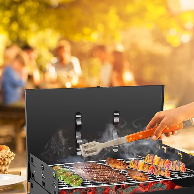 Portable Charcoal Grill, Outdoor Tabletop Charcoal Grill with Lid, Folding Barbecue Grill Small BBQ Grill, Camping Barbecue Grill for Garden Backyard Party Picnic Outdoor Cooking