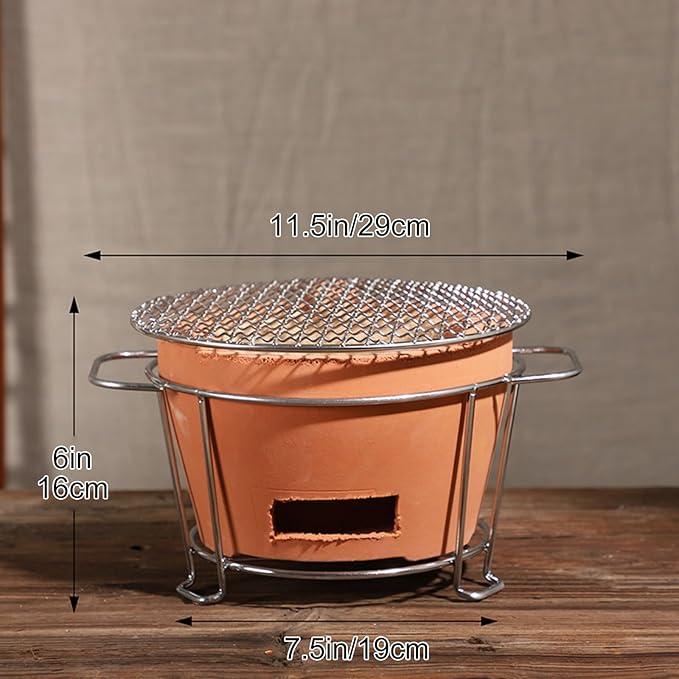 Clay Charcoal Stove, Multifunctional Pottery Barbecue Stove, Portable Ceramic Grill, Tabletop BBQ Grill for Home, Picnic, Camping, Tea Making and Outdoor Cooking(11.5x6in 29x16cm)