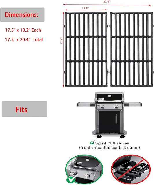 7637 Grill Grates for Weber Spirit E210,17.5 Inch Grill Parts for Weber Spirit E210 , E220 ,S210 ,S220 ,S215 with Front Control,Cast Iron Replacement Parts for Weber Spirit 200 & GS4 Spirit II E210