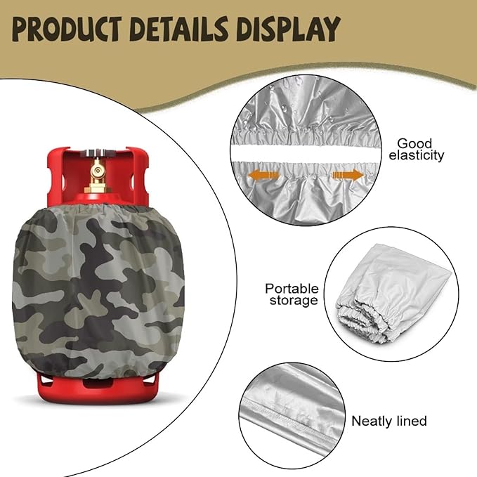 Camo 2 Pack Dual Propane Tank Cover Fits Standard 20 lb Tank Cylinde Travel Trailer Propane Covers with Elastic Slip in Gas Cover Water Resistant for Outdoor and Indoor Use