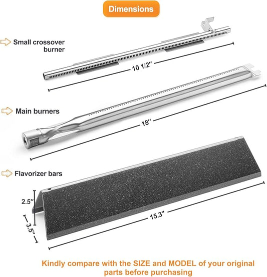 7635 Flavorizer Bars and 69785 Grill Burner Tubes for Weber Spirit I/II 200 | Grill Replacement Parts for Weber Spirit E210, E220, S210, S220, Heavy-Duty, Heat Evenly, Uniform Heating, Easy Install