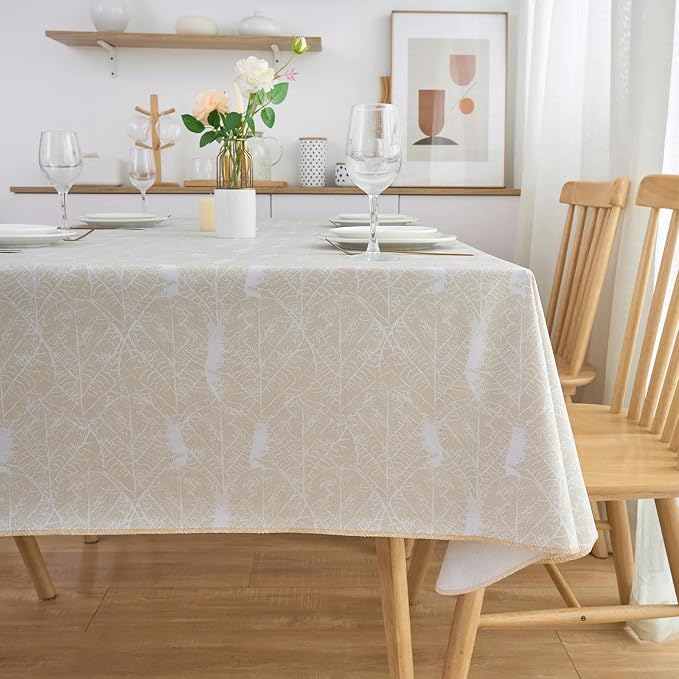 LIBERECOO Heavy Duty Vinyl Tablecloth with Flannel Backing Waterproof Oil-Proof Plastic Table Cloth Stain-Resistant Wipeable Rectangle or Square Table Cover for Indoor and Outdoor 60 x 102 Inch