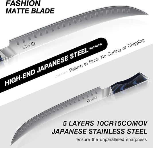 Carving Knife๏ผ11.6 Inch Brisket Slicing Knife, Japanese High Carbon Steel Butcher Knives with VG10 Steel Core & G10 Handle, Full Tang Ultra Sharp Meat Cleaver for BBQ, Turkey, Roast, Brisket