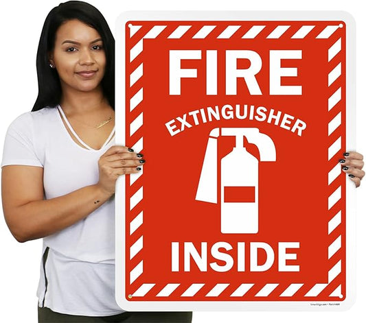 SmartSign 30 x 24 inch โFire Extinguisher Insideโ Metal Sign with Pre-cleared Holes, 80 mil Laminated Rustproof Aluminum, Red and white, Made in USA