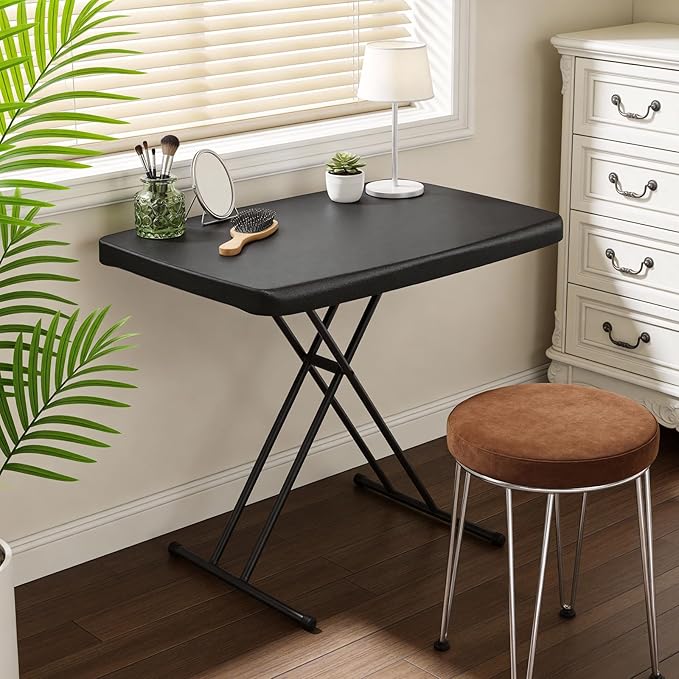 30in Folding Table, Portable Picnic Table with Adjustable Height, Foldable TV Tray Table & Laptop Desk for Small Spaces, Patio, Camping, BBQ, No Assembly Needed, Black