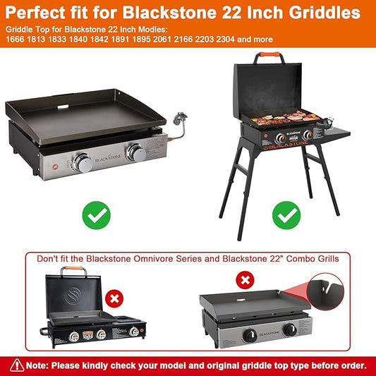 22 Inch Griddle Top for Blackstone with Spatula Set, Flat Top Griddle Replacement Part for Blackstone 1666 1813 1833 2203 with Rear Grease System, Powder Coated Steel Healthy Non-Toxic Durable