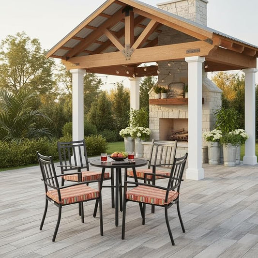 Outdoor 18 inch Square Patio Dining Chair Pads – Comfortable Fiber-Filled Seat Cushions with Ties, Reversible Polyester Fabric - Watermelon Stripe, Set of 4
