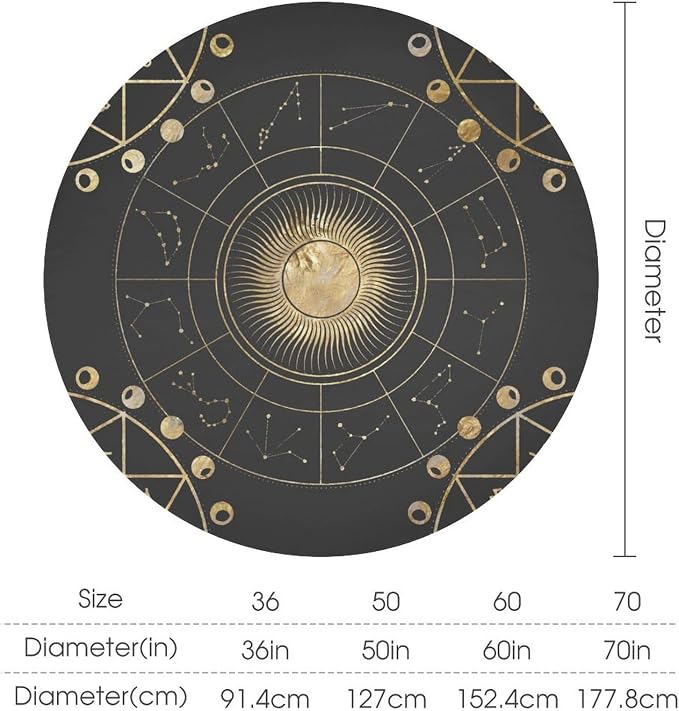 Retro Sun Moon Phases Round Tablecloth Vintage Star Magical Galaxy Space Table Cloth Water Resistant Wipeable Table Cover for Farmhouse Picnic Party Holiday Kitchen Dinner Table 36"