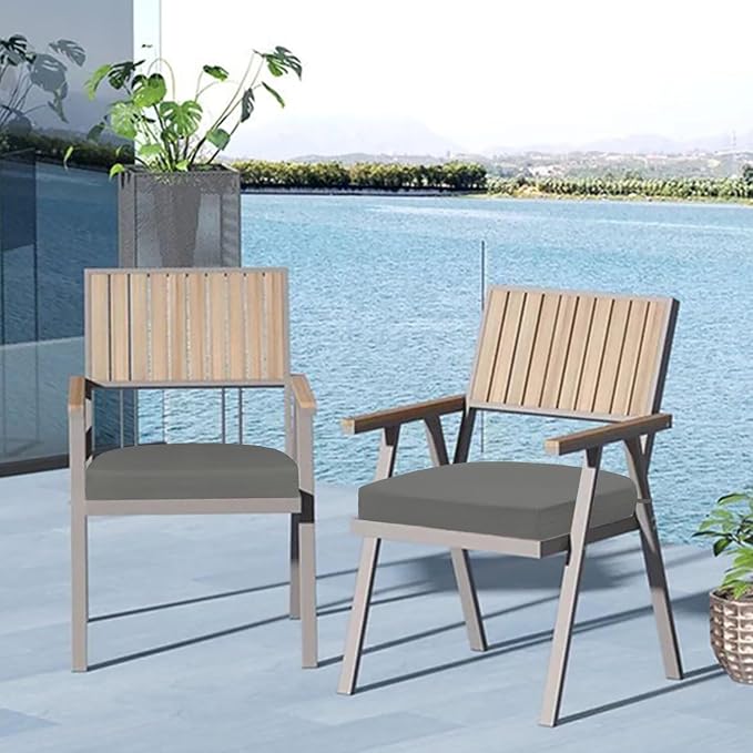 Cozyide Outdoor Chair Cushions, Waterproof Patio Seat Cushions with Adjustable Straps, Round Corner Patio Chair Cushions for Garden, Dark Grey, 17x16x2 Inch (Pack of 2)