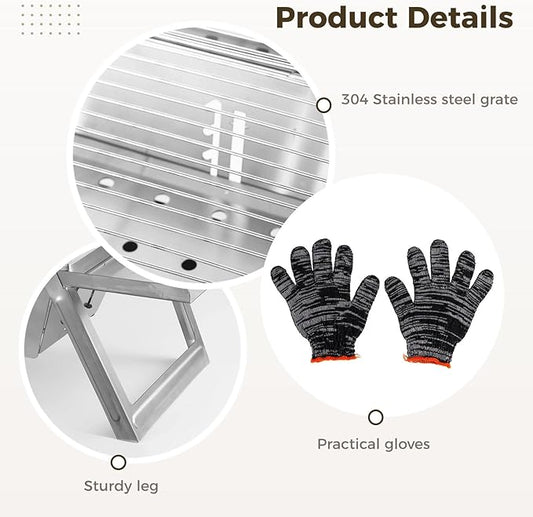 Foldable BBQ Charcoal Grill for Outdoor Activities, Portable Stainless Steel Smoker for Camping, Travel & Backyard