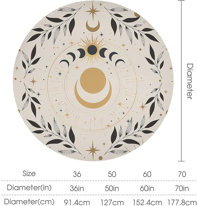 Vintage Boho Sun Moon Round Tablecloth Moon Phase Star Galaxy Space Wildflower Table Cloth Water Resistant Wipeable Table Cover for Farmhouse Picnic Party Holiday Kitchen Dinner Table 50"