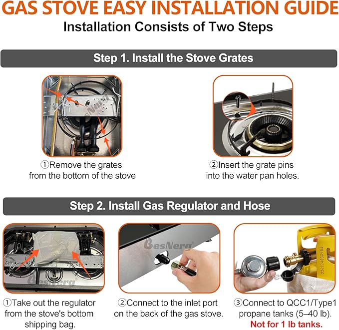 1 Burner Propane Gas Stove with Auto Ignition, 14500 BTU High-Efficiency Heavy-Duty Tempered Glass Cooktop, CSA Regulator & Hose Included, for Outdoor Camping Emergency