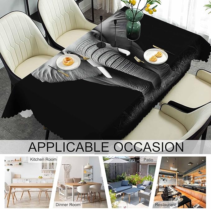 Elephant Dinner Table Cloths Tablecloth Animal Elephant Black Decorative Tablecloth for Rectangle Tables 52"X70", Heavy Duty Table Covers for Kitchen Patio Banquet