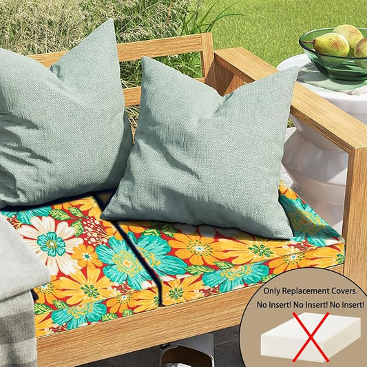 Magpie Fabrics Indoor Outdoor Cushion Cover Replacement 2 Pack, NO Insert! Water Repellent Slipcover with Ties Decor for Patio Garden Chair Sofa Bench Wicker(Embry Red Hibiscus, 24x22x4 Inch)