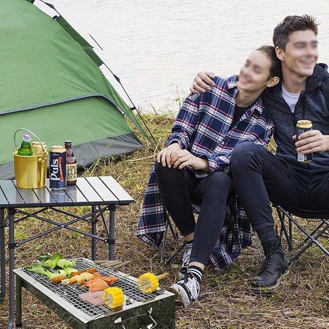 Stainless Steel Thickened BBQ Grill, Charcoal BBQ Grill Outdoor for Flame Control, for Outdoor Cooking Camping Beach Traveling Picnic Backyard