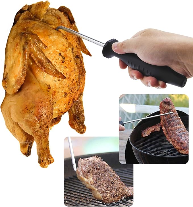 MSY BIGSUNNY Heavy Duty Food Flipper with Sharp Tail Tip, Stainless Steel Grilling Meat Hook, Set of 2 (16“&12”)