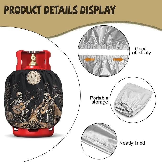 Camper Dual Propane Tank Cover -Skeleton Camping - Outdoor 600D Heavy Duty Waterproof Covers Fits Standard 20 lb Cylinder, 13.7'' x 16.5'' for Rv Trailer