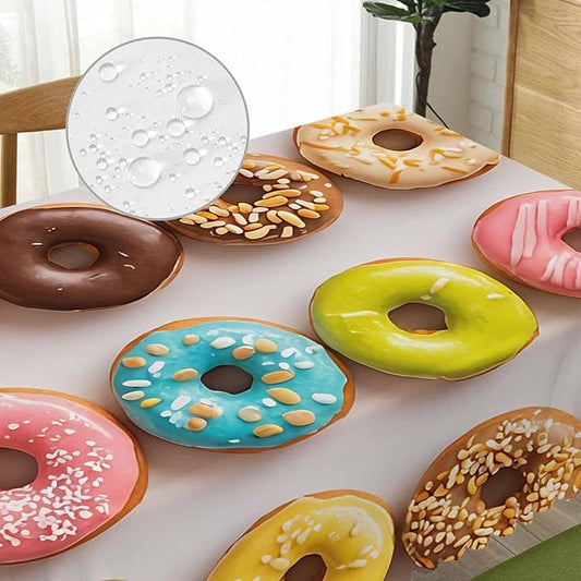 Decorative Rectangle Tablecloth 52"X70" Donuts, Colorful Glazed Donuts Wrinkle Free Table Cover Picnic Table Cloths for Parties Weddings Kitchen Dinner Tablecloth