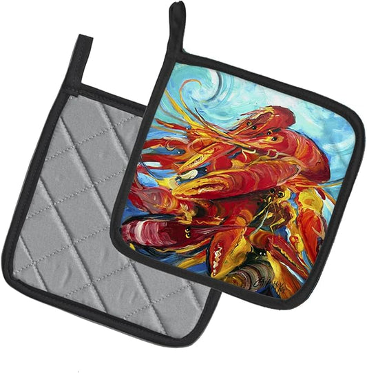 Caroline's Treasures JMK1264PTHD Crawfish Pair of Pot Holders Kitchen Heat Resistant Pot Holders Sets Oven Hot Pads for Cooking Baking BBQ, 7 1/2 x 7 1/2