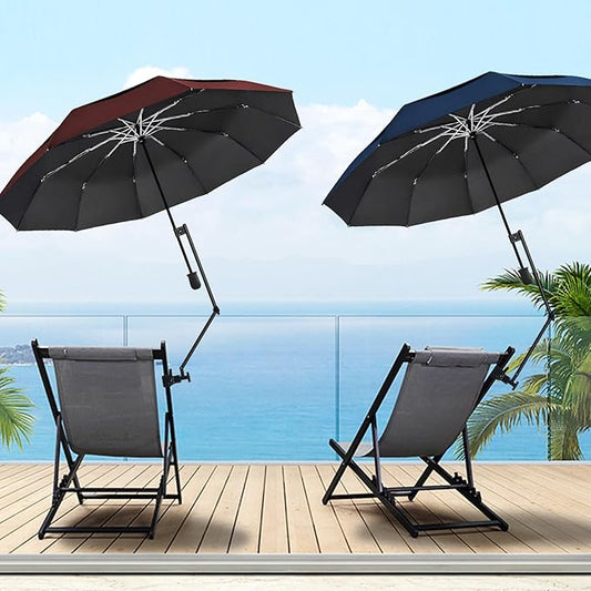 Patio Umbrellas UPF 50+ 360 ยฐ Adjustable Shade Umbrella,Beach Umbrella with Universal Clamp,Beach Clamp on Umbrella,suitable for Patio,beach chairs,golf carts, wheelchairs,carts,bleachers,camping and fishing