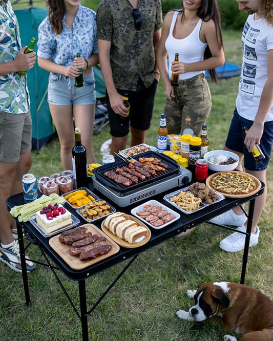 3 ft Folding Table with Adjustable Height, Camping Table with Carry Handle, Metal Mesh Table ,Portable Grill Table for Camping, Tailgating, BBQ, Picnic & Indoor, Fits 3–6 People, Supports 66 lb, Black