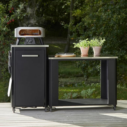 Cozze Outdoor Kitchen Table | 110 cm Tall | Stainless Steel Worktop | 4 Wheels with Brakes | Modular Design | Storage Space & Hooks | Weatherproof Cabinet Cart