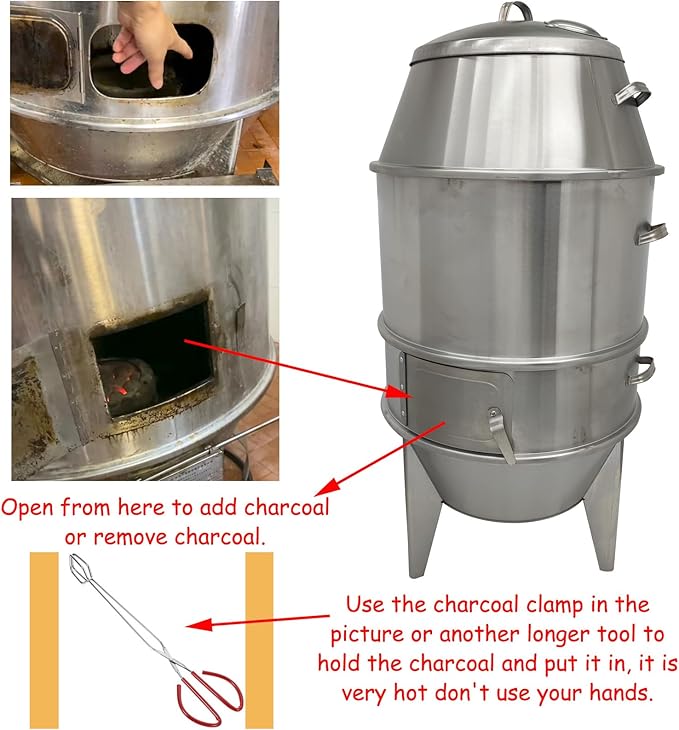 3-Tier Commercial Charcoal Duck Roaster, 23.6"x53" Stainless Steel BBQ Oven with Oil-Water Separation, Adjustable Ventilation, Roasts 6 Ducks per Batch for Restaurant Food Market